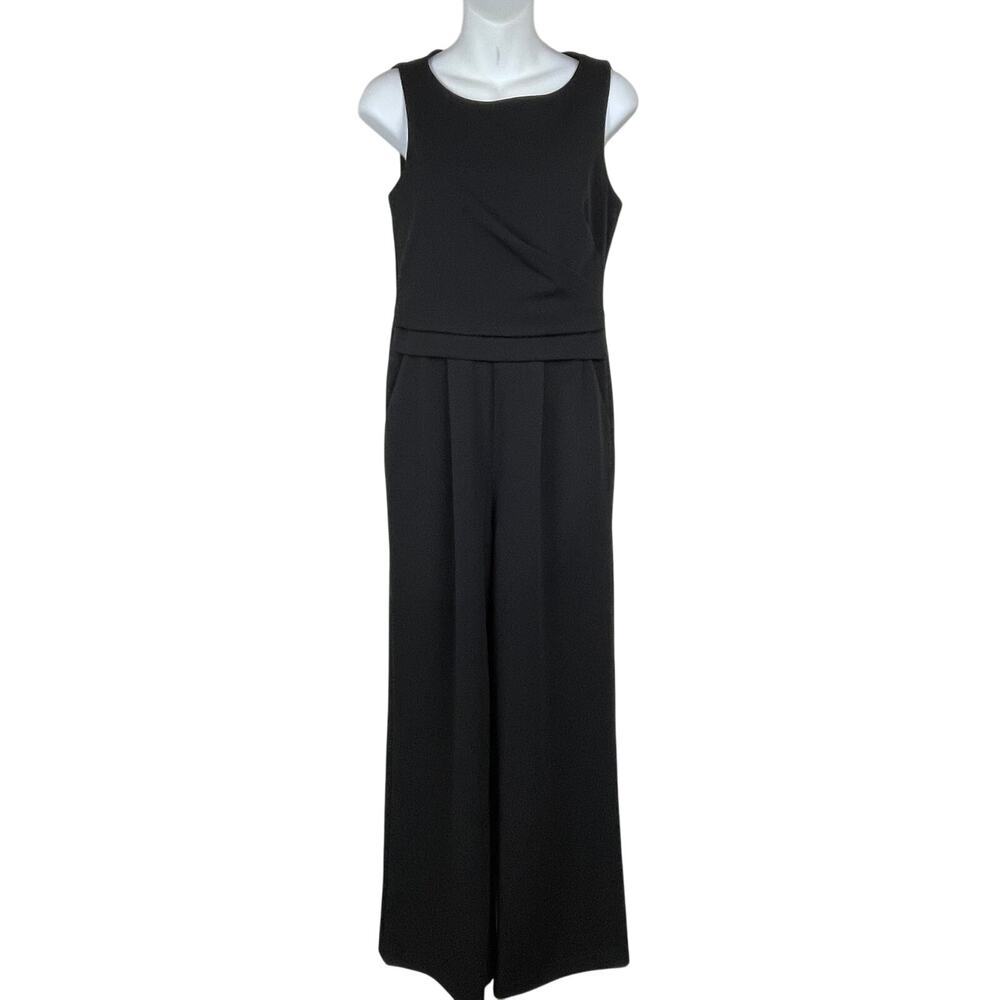 Calvin Klein Black Sleeveless Jumpsuit Size 4‎ Wide-Leg Back Zip Draped Waist